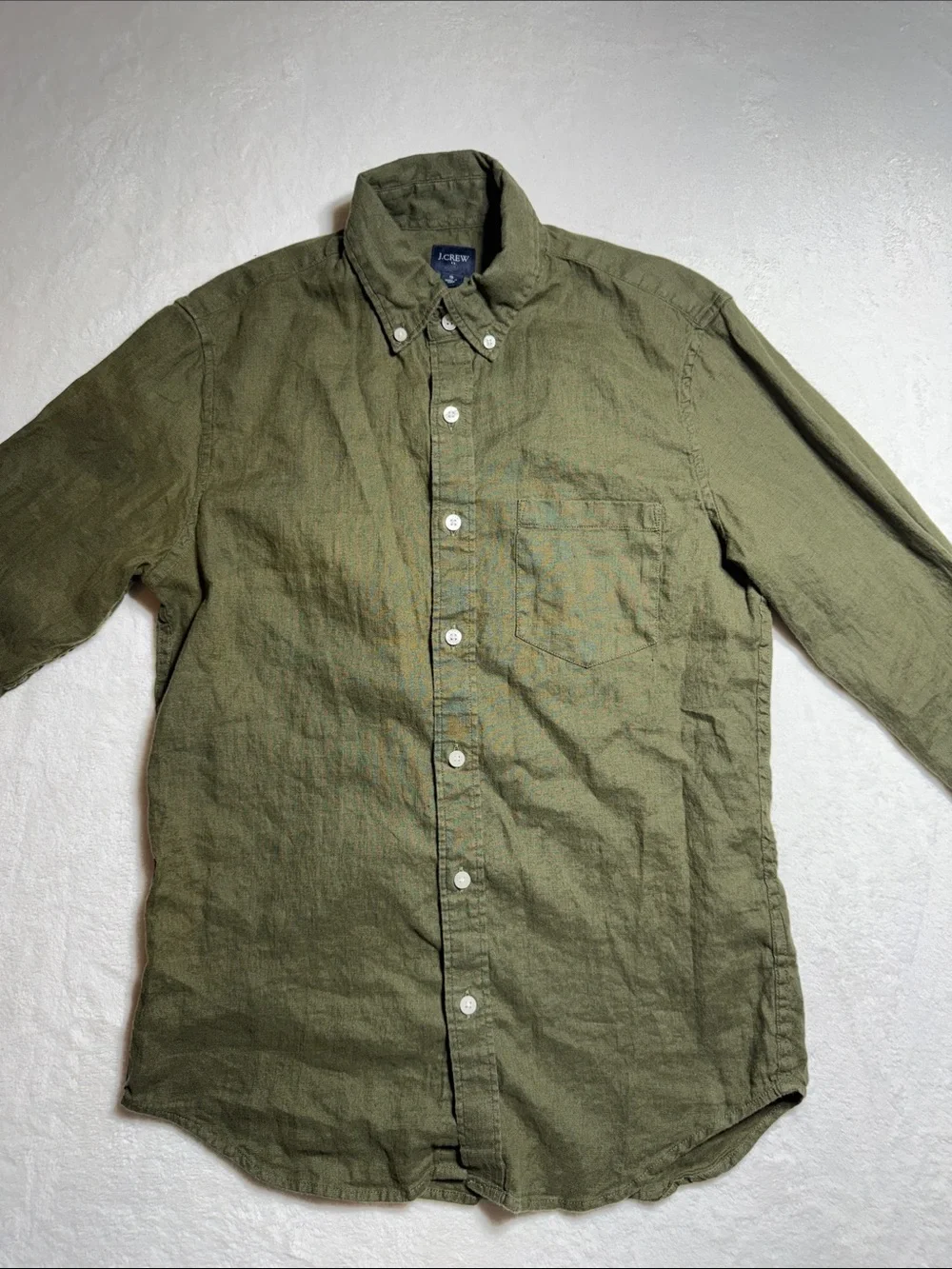 J. Crew Olive Green Linen Blend Button-Down Shirt